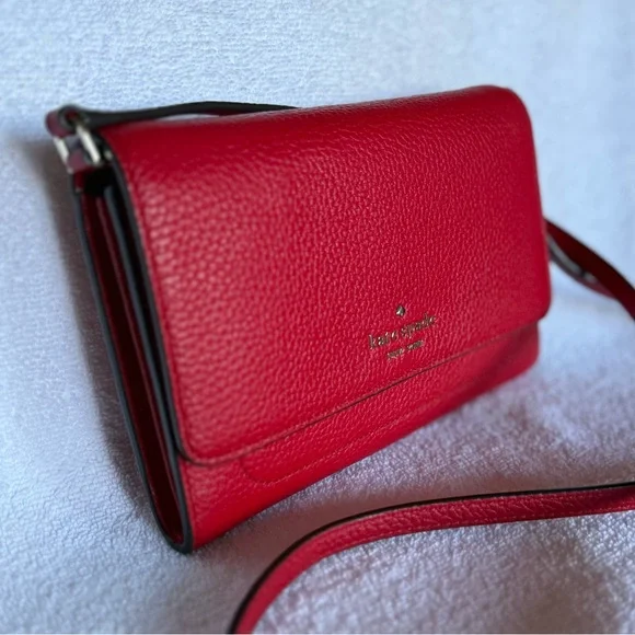 Kate Spade Harlow Wallet On A String Red Pebbled Leather Crossbody NWOT - Picture 9 of 9